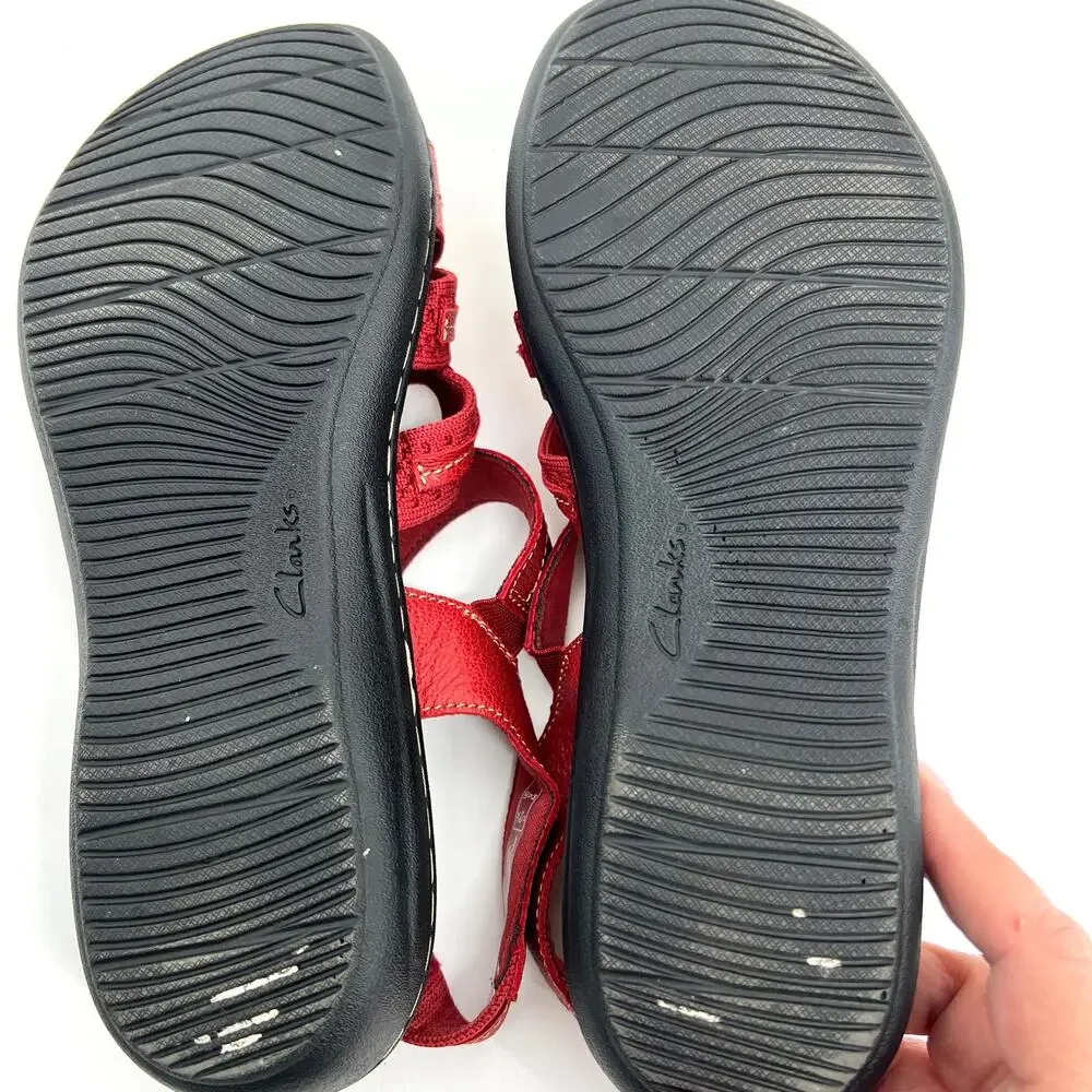 Clarks Womens Laurieann Erin Red Leather Sandals Size 9